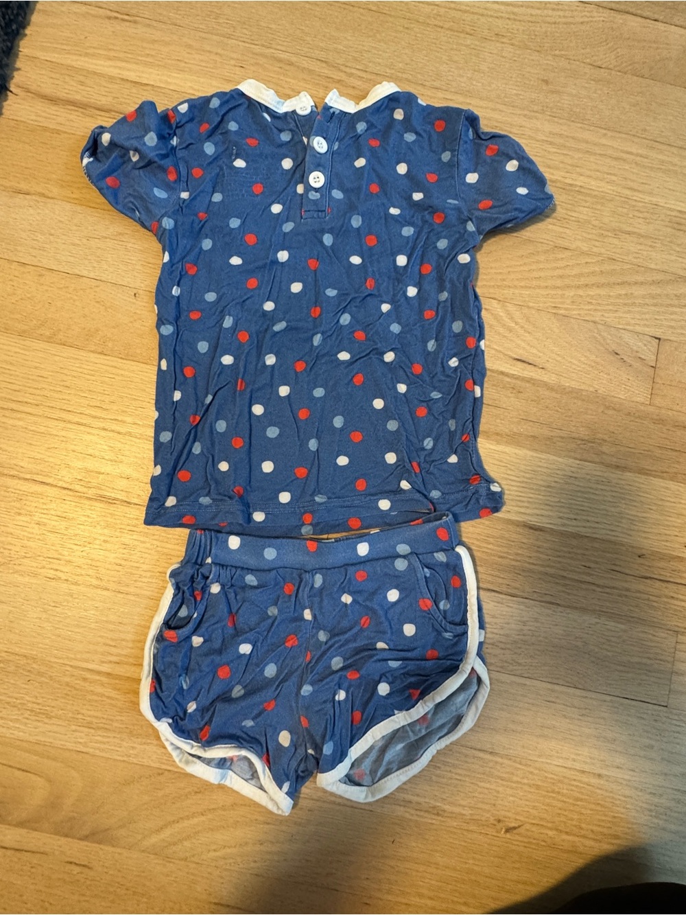 Girls Navy Blue Polka Dot Pajama Set - Short Sleeve Top & Shorts